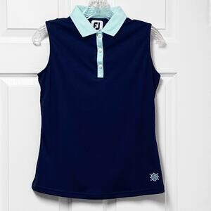 FootJoy Sleeveless Golf Polo Womens XS Extra Small Navy Aqua ProDry UV Wicking